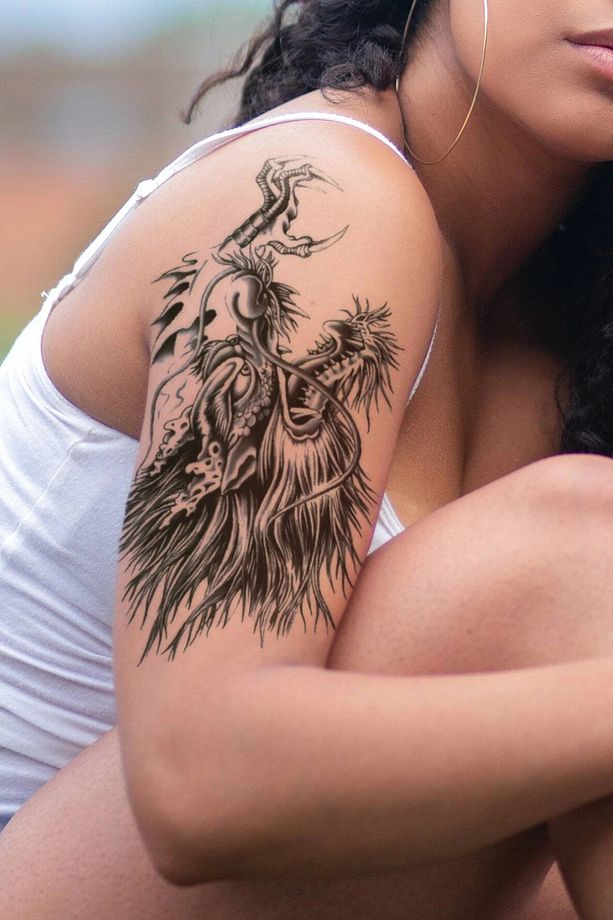 geçici dövmeler erkekler yetişkinler için kurt ejderha  TATTOO etiket göğüs kol su geçirmez dövmeler - 1