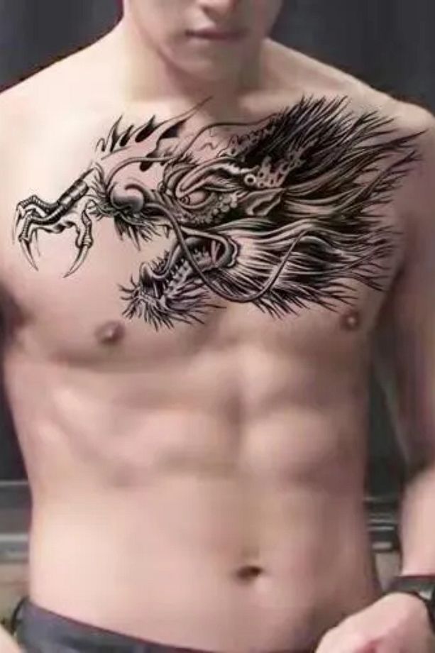 geçici dövmeler erkekler yetişkinler için kurt ejderha  TATTOO etiket göğüs kol su geçirmez dövmeler - 5