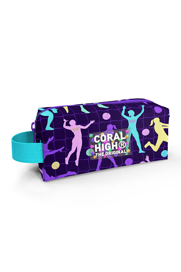Purple Volleyball Patterned Children's Pencil Bag - 22076