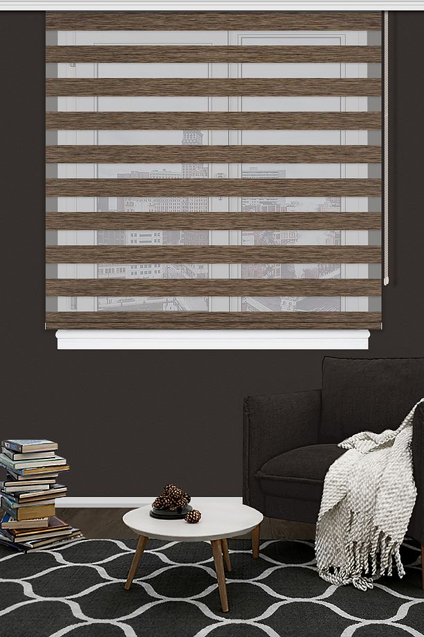 Çift Mekanizmalı Açık Kahve Zebra Stor Perde İZ 125e V03 - 3