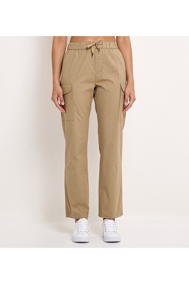 Women's Brown Plain Cargos Pants