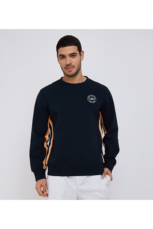 Men's Black Color Block Round Neck Sweatshirt