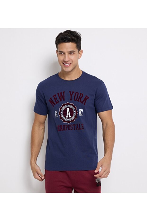 Men's Purple Text Printed Crew Neck Short Sleeve T-Shirt