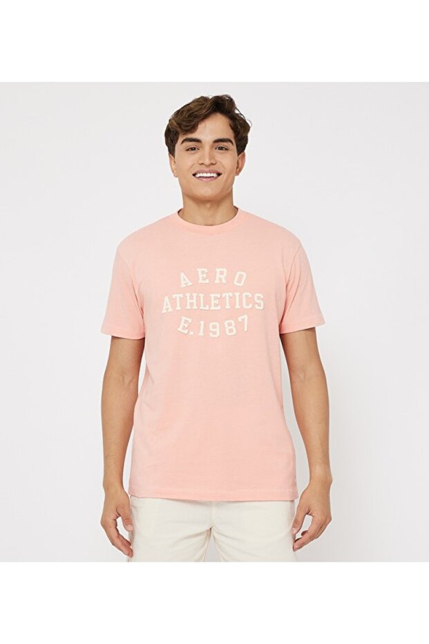 Men's Orange Text Printed Crew Neck Short Sleeve T-Shirt