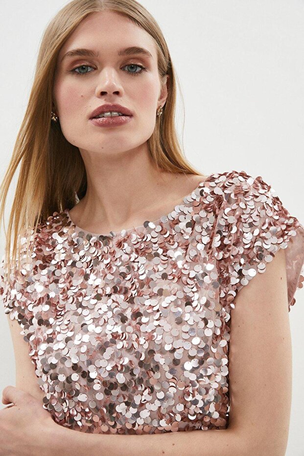 BCC02769 - All Over Sequin Cap Sleeve T-Shirt