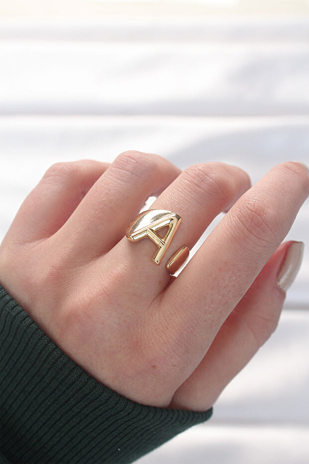 خاتم حروف قابل للتعديل باللون الذهبي - 1