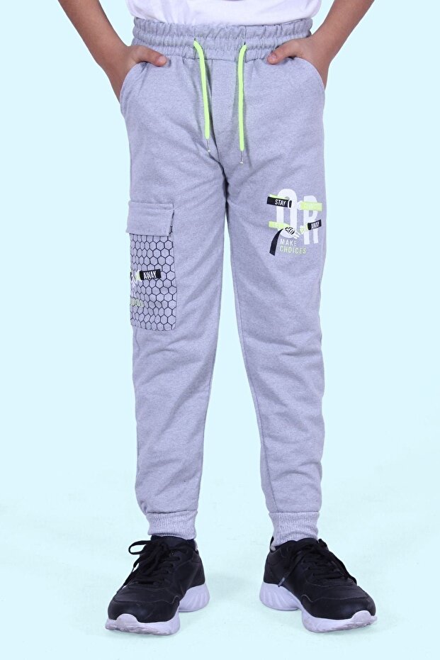 Or Stay Away Text Printed Highlighter Boys Sweatpants with Cargo Pocket