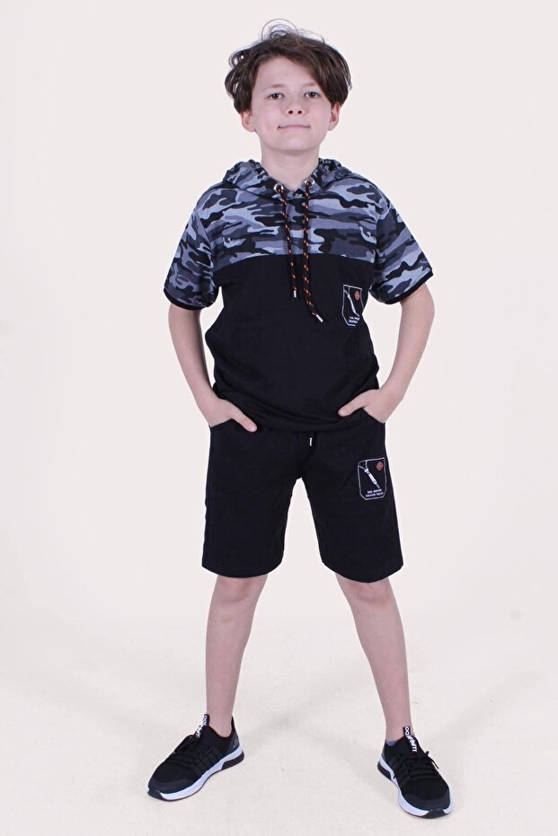 The Brand Fashion Text Printed Camouflage Pattern Boy's Bottom-Top Capri Suit