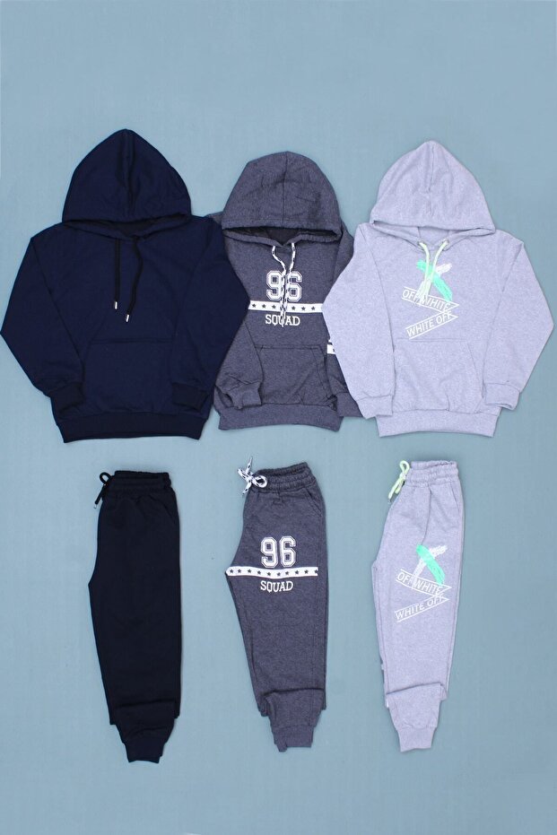 3-Piece 96-x-plain Hooded, Top and Bottom Boys Tracksuit Set
