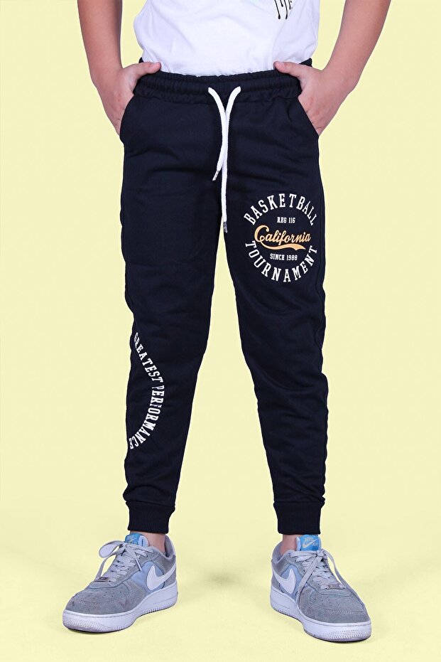 Basketball Printed Boy's Double Pocket Black Sweatpants
