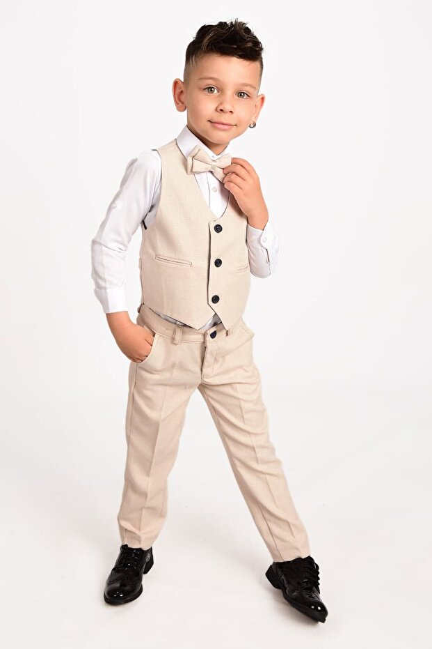 Boy's Suit 3-Button Tuxedo with Vest and Bow Tie