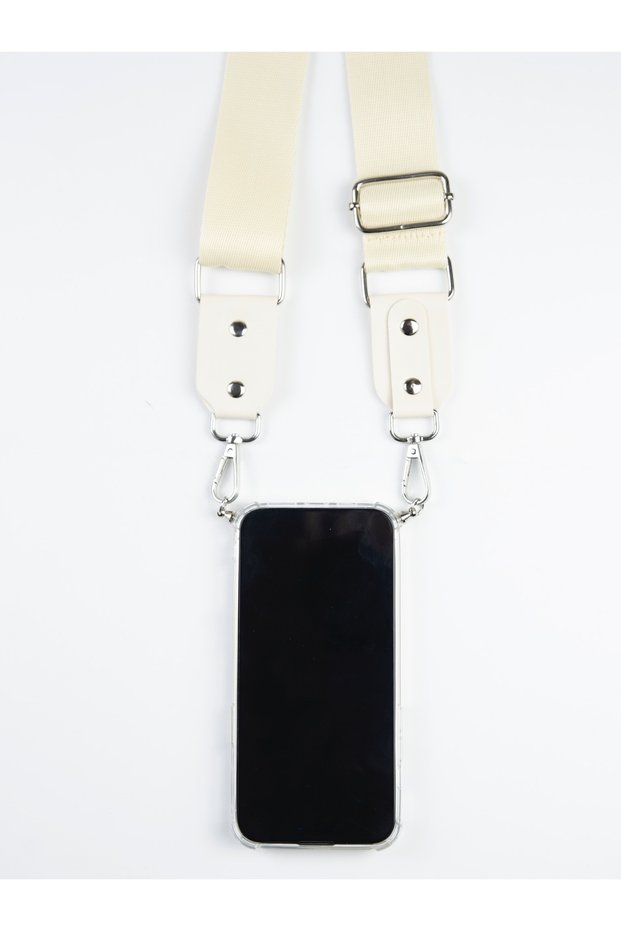 iPhone 15 Compatible Phone Strap and Case - Cream Color Phone Strap - Adjustable Strap