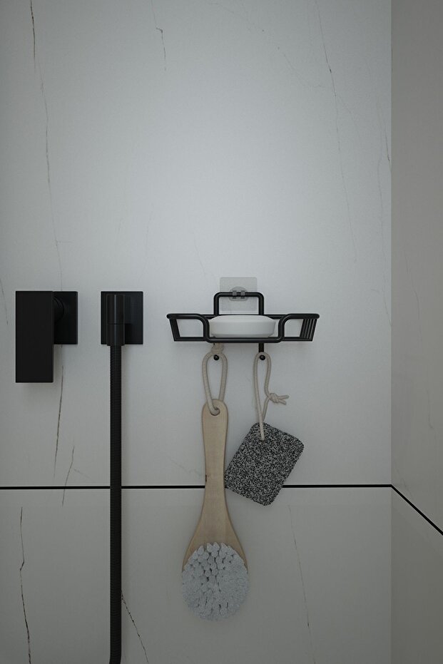 Adhesive Hook Multi-Purpose Shelf and Solid Soap Dish Black - 2