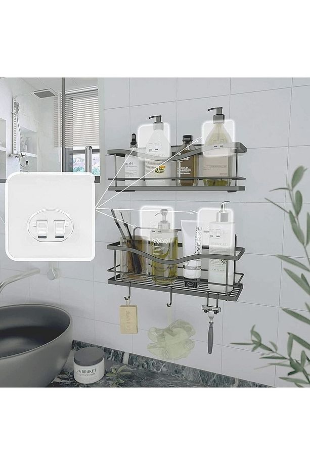 10lu Güçlü Kendinden Yapışkanlı Kancalar Köşe Rafı Banyo Rafı Duş Rafı Kancası, Su Geçirmez Askı - 4
