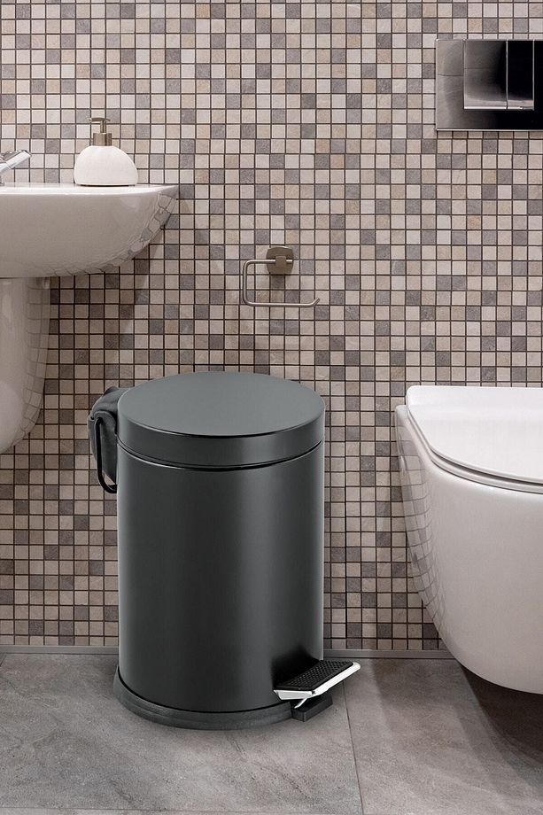 Siyah Paslanmaz Çöp Kovası 5 Lt Banyo Tuvalet Balkon Mutfak Pedallı 5 Litre Çöp Kovası - 3