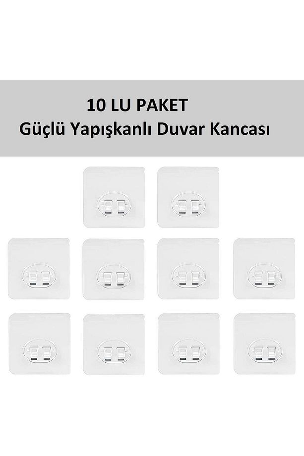 10lu Güçlü Kendinden Yapışkanlı Kancalar Köşe Rafı Banyo Rafı Duş Rafı Kancası, Su Geçirmez Askı - 3