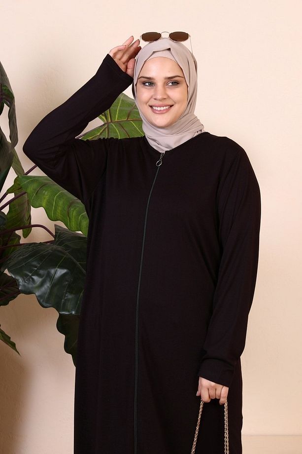 Kadin Tesettur Tek Parca Fermuarli Namaz Elbisesi Mürdüm - 5