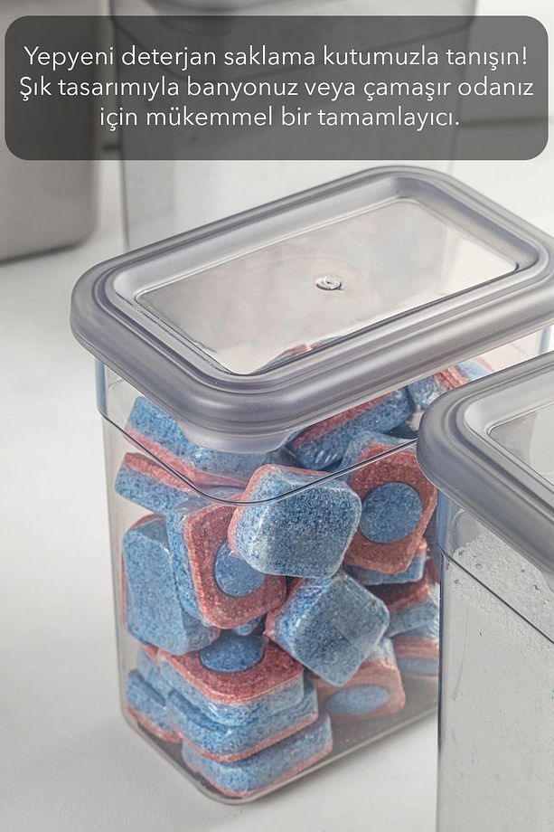 2'li Etiketli Deterjan Saklama Kabı Seti - Hava Geçirmez Kapaklı Saklama Kutusu - 2 x 1100 ml - 3