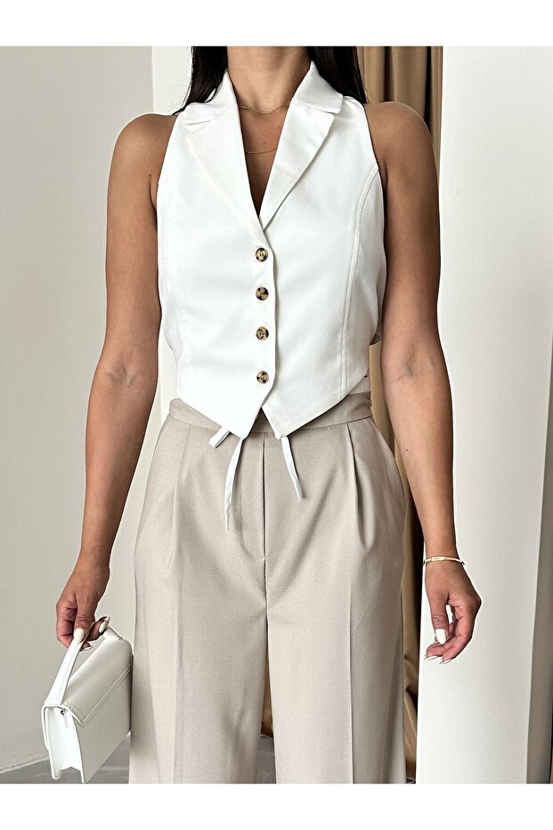 Ecru Vest with Back Tie - Cut-Out Detail