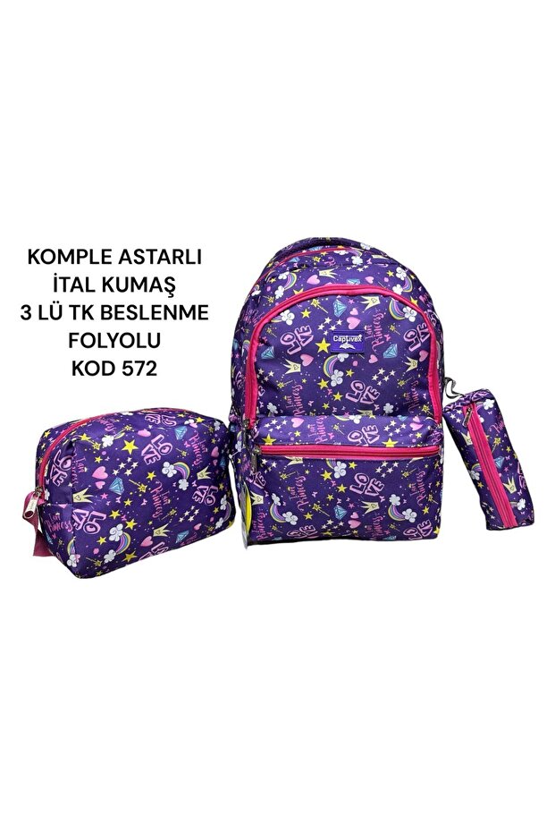 Girls' School Bag Set of 3 - with Pen Holder and Lunch Bag