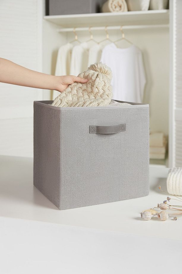 2 Adet Gri Jüt Dolap Içi Çamaşır Oyuncak Düzenleyici Katlanır Saklama Kutusu Organizer 33x30x33 - 3