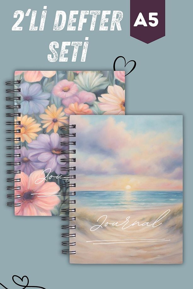 Spiralli Defter -| 2 Adet | Çizgisiz | A5 | Çelik Spiral | 90 Sayfa | Sert Karton Kapak - 1