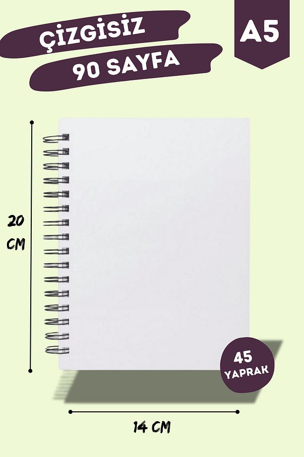 Spiralli Defter -| 2 Adet | Çizgisiz | A5 | Çelik Spiral | 90 Sayfa | Sert Karton Kapak - 3
