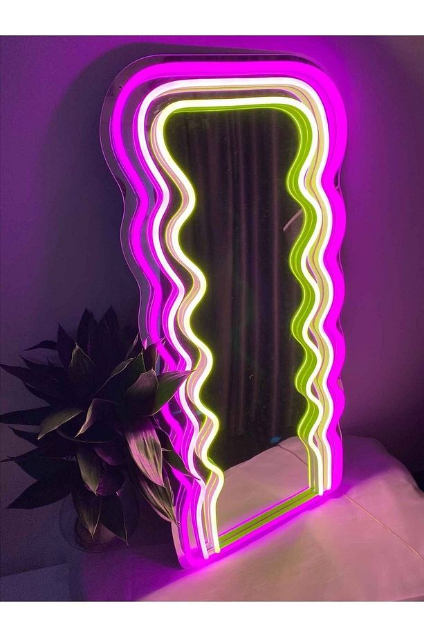 90 cm Ledli Dalgalı Dekoratif Duvar Boy Aynası - 4