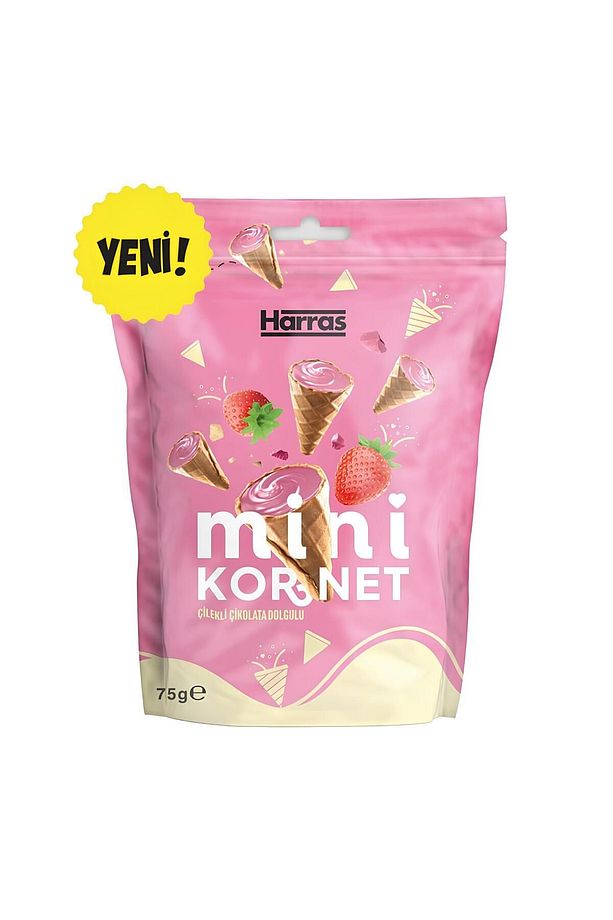 Çilekli çikolata dolgulu mini kornet 75gr X 4 Adet - 5
