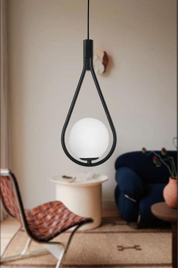 Opal Camlı Tekli Siyah Avize - 1