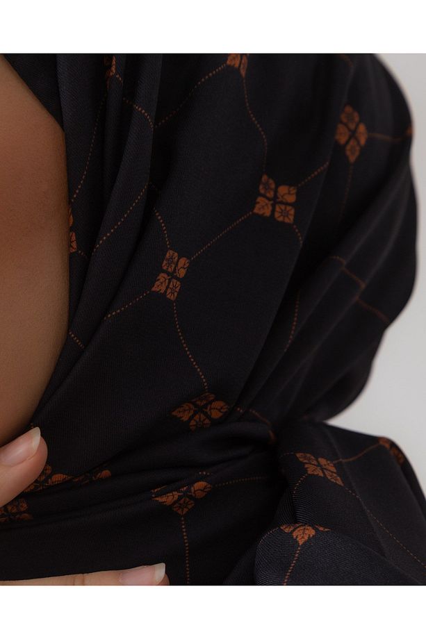 %100 Twill Ipek Monogram Şal - Siyah-Bakır - 6