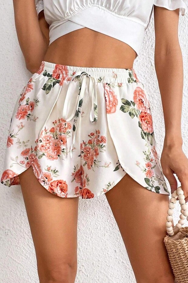 شورت سباحة برباط منقوش بالزهور - 1