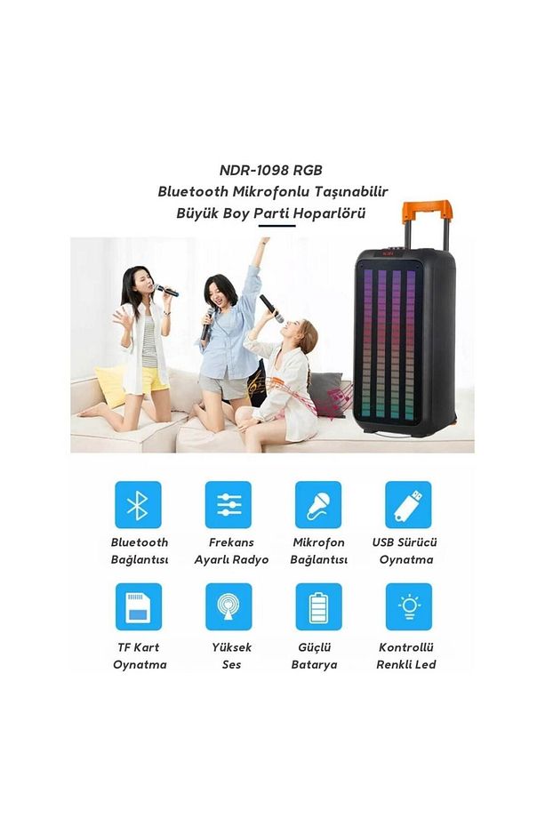 Boomboxtr Ndr-1098 Şarjlı Taşınabilir Bluetooth Amfi Parti Hoparlörü Rgb Efekt Rms 80 w 2*8 inc - 4