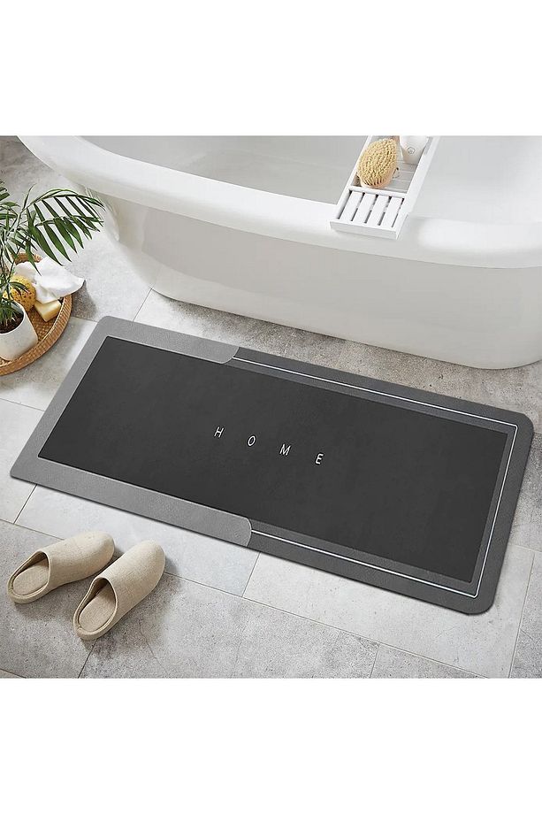 Else Antrasit Desenli Duş Önü Yolluk Banyo Halısı Paspas Tek Parça 40x100cm - 1