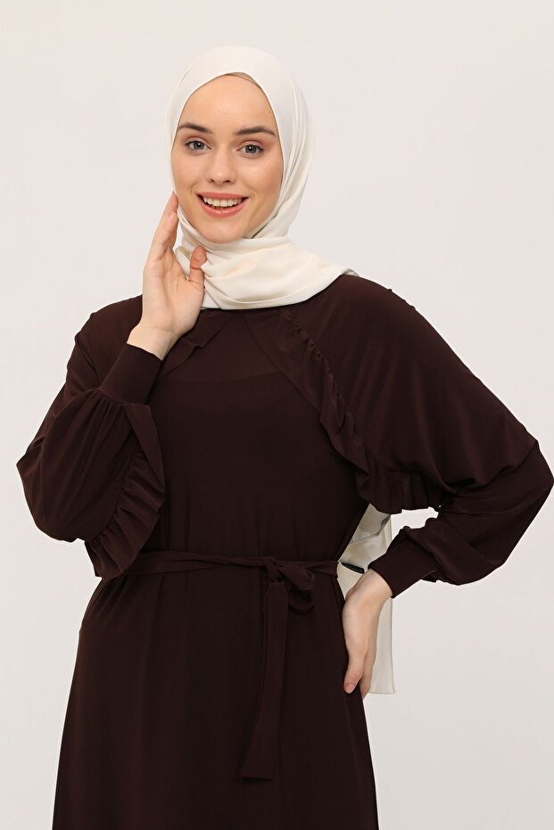 فستان ساندي بحزام كتف مكشكش 23220