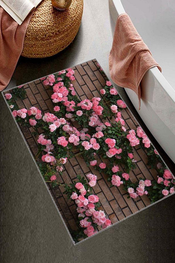 Else Kaymaz Yıkanabilir Desenli Duş Önü Tek Parça Banyo Halısı Paspas Klozet 40x100cm Oz-17 - 1
