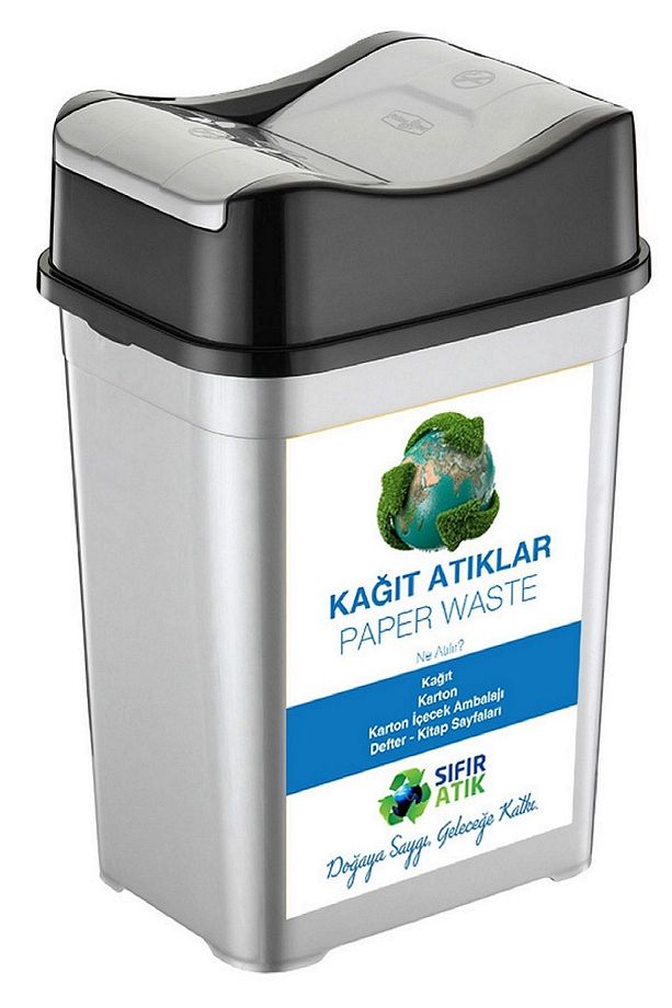 Sıfır Atık Kutusu 35 Lt*5 Adet Geri Dönüşüm Kutusu Çift Kapaklı  kağıt-organik-cam-plastik metal - 4
