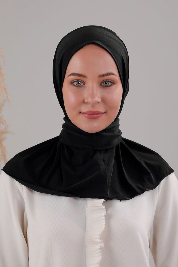 Women's Hijab Practical Snap-On Sandy Scarf Ready-To-Wear Sea Pool Compatible Cap Black