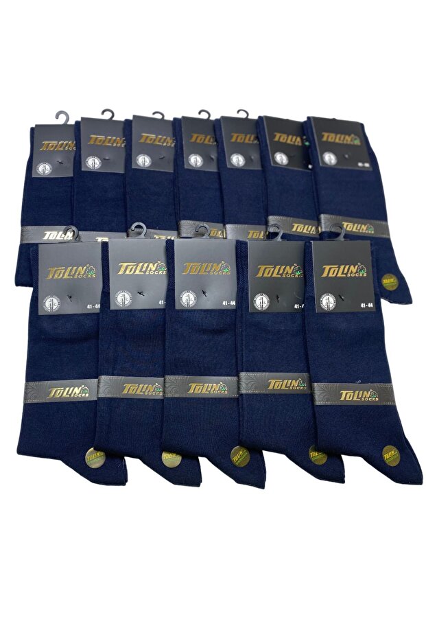 Men's Set of 12 Navy Blue Bamboo Winter Socks Seamless Socks 14600