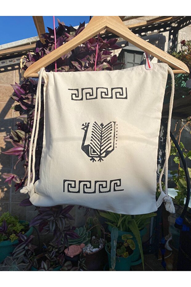 حقيبة قماش قطنية منقوشة برباط - 2