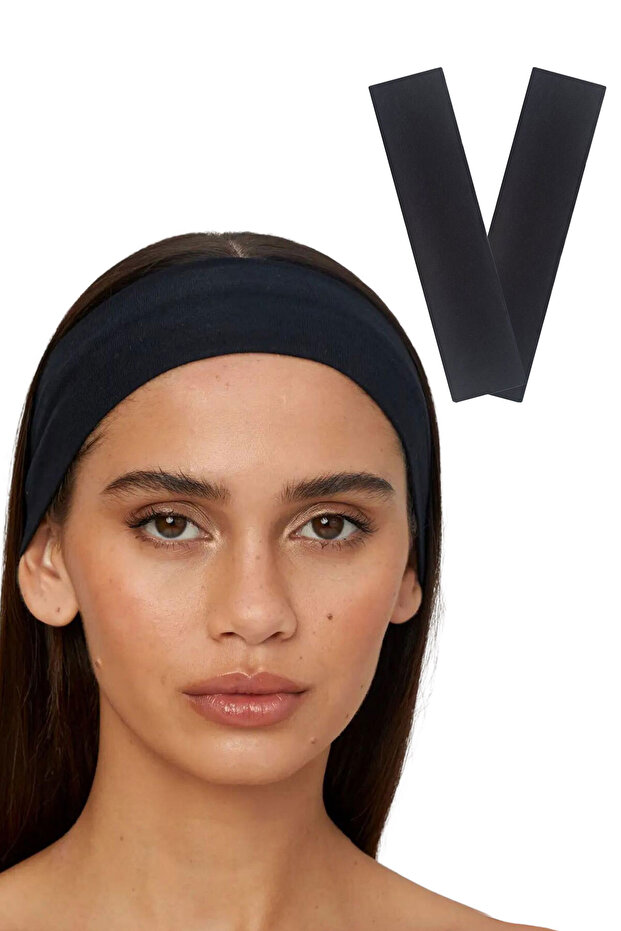 2-Piece Sports Headbands - Women & Men Thin Yoga Makeup Face Washing Hair Band Bandana Set Black