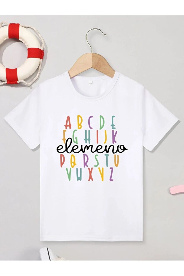 Unisex Alphabet Printed Tshirt for Kids with Crew Neck