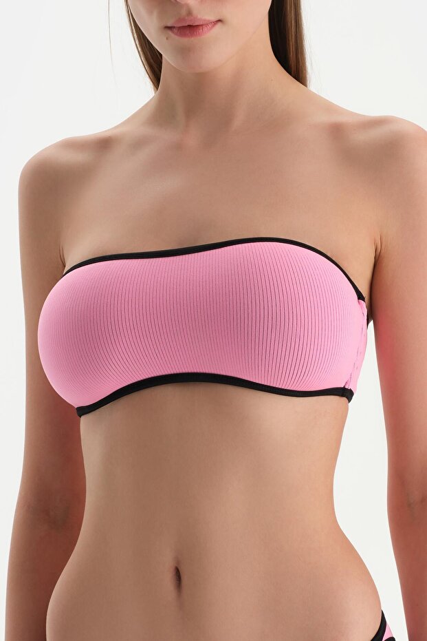 Siyah-Pembe Straplez Bikini Üst - 5