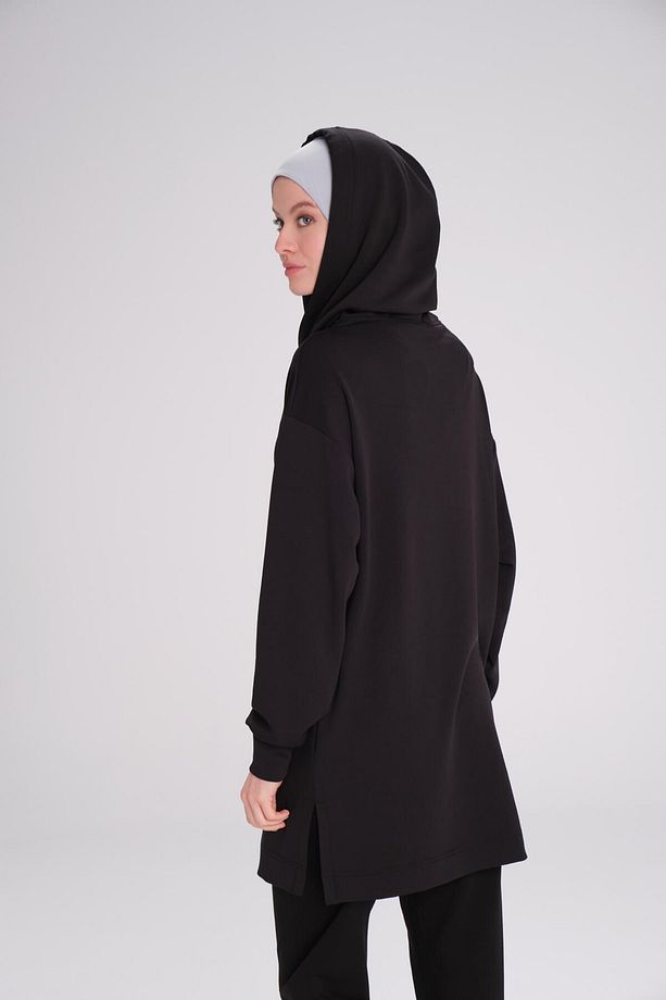 Yumuşak Dokulu Kapüşonlu Siyah Basic Günlük Sweatshirt ACT-13 - 3