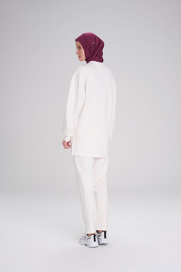 Yumuşak Dokulu Oversize Ekru Basic Günlük Sweatshirt ACT-14 - 4