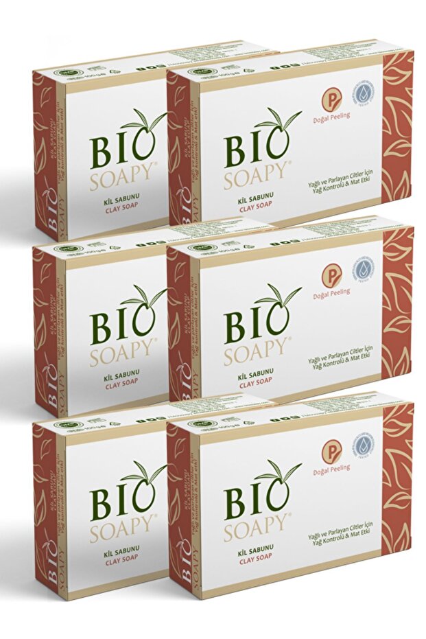 Anti-Blackhead Natural Clay Soap for Oily Skin 100 gr X 6 Pieces Natural Peeling Effect on Skin