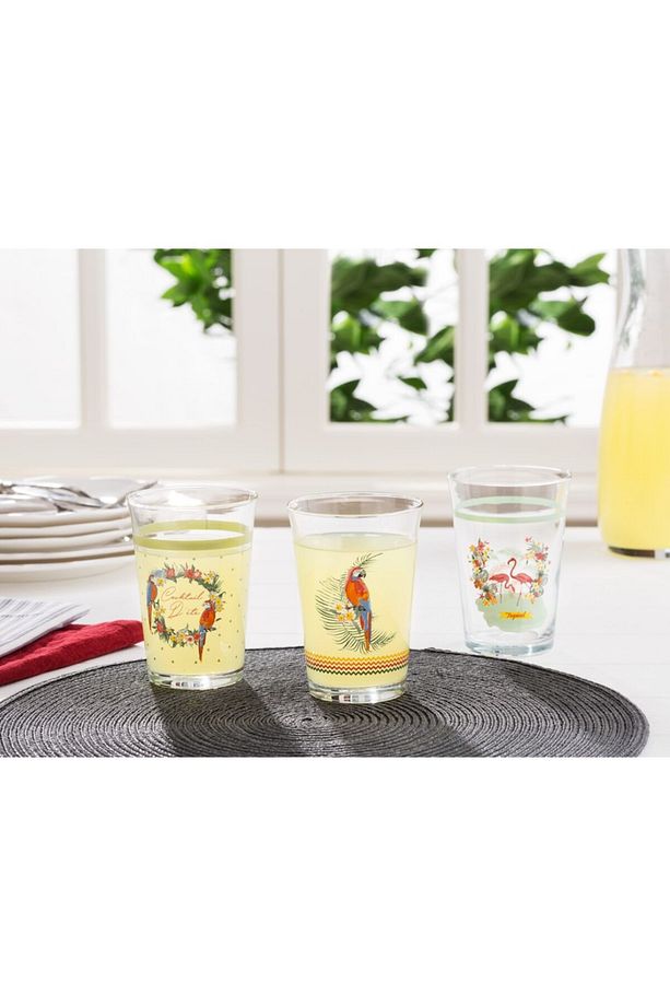 Tropikal Baskılı 3'lü Su Bardağı Seti 290 ml - 3