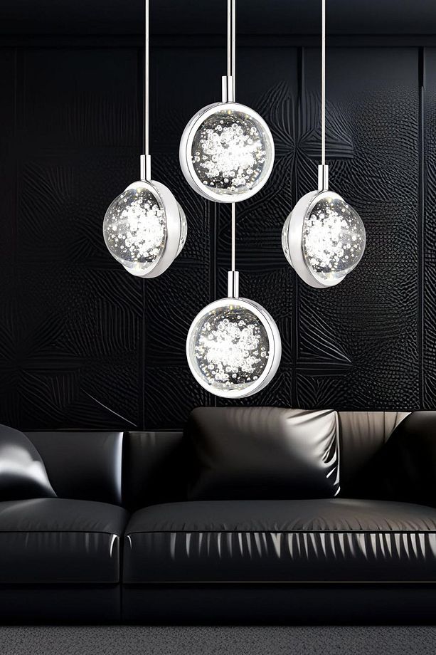 Eldon 4'lü Yuvarlak 3 Renkli 61 Watt Krom Kristal Ledli Modern Oturma Odası Salon Sarkıt Avize - 1