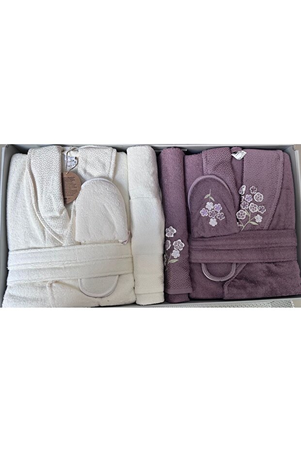 NANCY BAMBU HAPPY SET (Bornoz Seti) Murdum Krem - 3