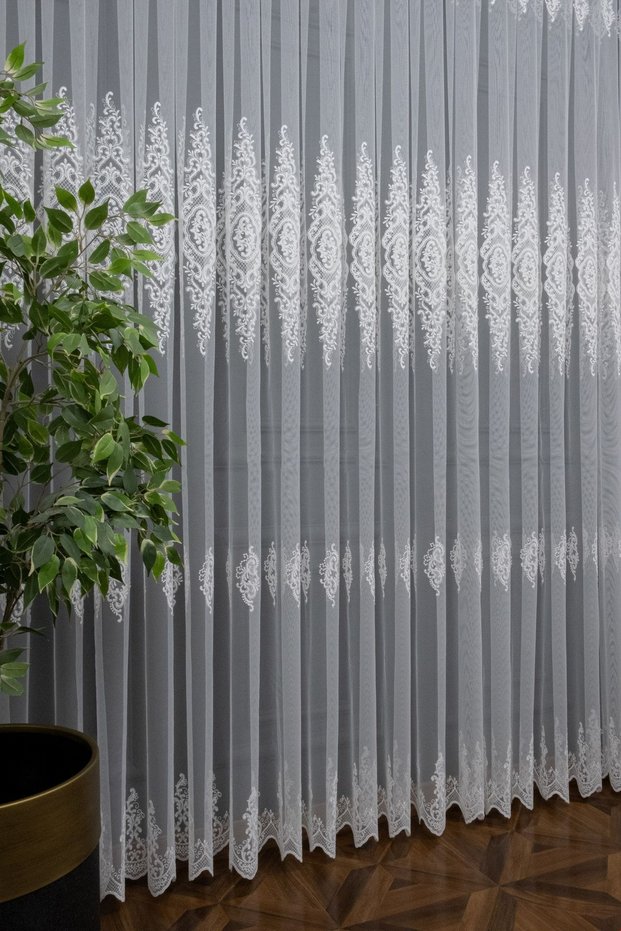 Farbateks Planting Motif Tulle Curtain Living Room Tulle 3layer Pleat Tulle Curtain